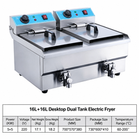 Friteuse électrique professionnelle en acier inoxydable avec 2 cuves, 2 paniers, capacité de 16 L, montée en température rapidement