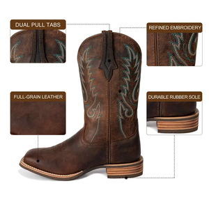Bottes Chelsea Western en cuir véritable faites à la main pour hommes, bottes rétro à la cheville brodées, bande élastique, bottes décontractées à la mode pour hommes - Product Image 4
