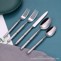 Ensemble de couverts portables de luxe léger, style vintage, en acier inoxydable 304, haut de gamme, couteaux à steak, fourchettes, cuillères, finition miroir