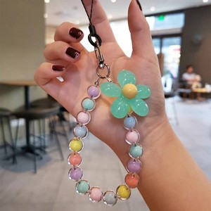 En gros, Porte-clés tendance pour fille, Lanière de téléphone, Bracelet à perles de cristal, Dragonnes de poignet fleuries, Chaîne de téléphone portable, Breloque porte-clés - Product Image 5