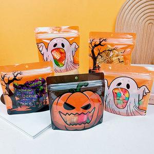 Dimensione personalizzabile arancione di Halloween fondo quadrato trucco trattare LDPE sacchetto di plastica con coulisse sigillatura personalizzato stampato riciclabile - Product Image 2