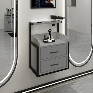 Station de salon murale de style industriel avec cadre métallique et supports pour outils, armoire de rangement haut de gamme pour salon de coiffure avec tiroirs - Product Image 6