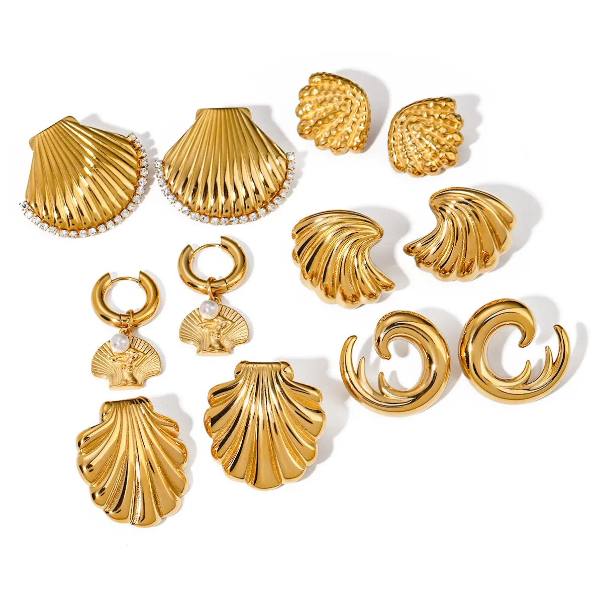 Luxury Zircon Shell Design Earrings For Women's Waterproof Gold Plated Jewelry Stainless Steel Ocean Collection Jewelry