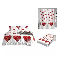 Personalizado 100% poliéster impresso coração amor padrões, lençol, quarto, conjunto de cama, cortina correspondente