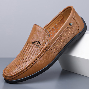 Mocasines de cuero para hombre, con punta redonda, sin cordones, forro de malla transpirable, suela de goma, zapatos casuales para todas las estaciones - Product Image 3