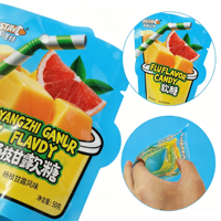 Sachet d'emballage alimentaire personnalisé découpé sur mesure en couleur, pochette en plastique refermable pour fruits, bonbons et snacks croustillants