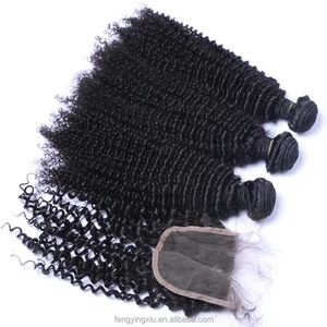 Paquetes de cabello virgen rizado de onda de agua profunda suelta de cuerpo recto, cierres frontales de encaje de cabello humano, cabello virgen alineado con cutícula - Product Image 4