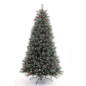 Luxuriöse personalisierbare rote Beere und Kiefer-Kegel Weihnachtsbaumdekoration schneebedarriger Weihnachtsbaum
