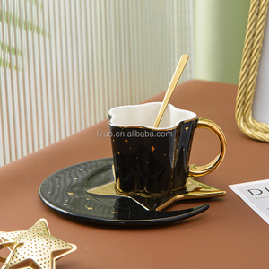 Ceramica stella luna caffè e tazza da tè con manico dorato di lusso in porcellana tazze con cannuccia carina per uso domestico e regali - Product Image 5