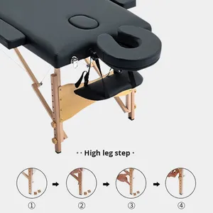 Lit de <span class=keywords><strong>massage</strong></span> pliable en bois à trois volets portable, design moderne, usage polyvalent, lit de physiothérapie de médecine traditionnelle chinoise - Product Image 2