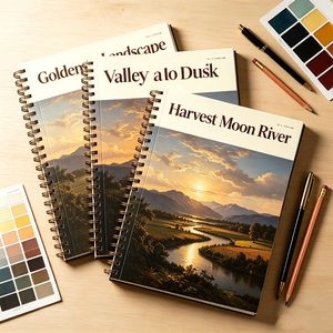 <span class=keywords><strong>Libro</strong></span> de Arte con Tapa Dura y Papel de Arte, con Pintura al Óleo de un Paisaje Fluvial Rural Suave, Estilo <span class=keywords><strong>Amanecer</strong></span> sobre Río Niebla - Product Image 6