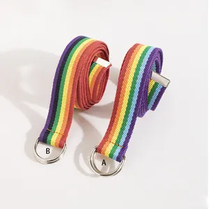 Vente en gros de ceintures femme Lgbt double boucle en forme de D bretelles couleur arc-en-ciel ceinture décorative décontractée