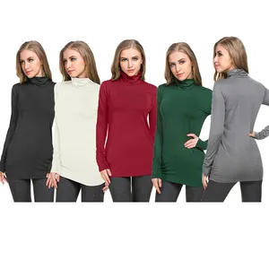 Venda quente gola alta camisa luva longa das mulheres design personalizado turtle neck tops