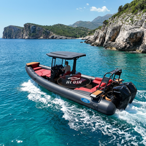 Bateau <span class=keywords><strong>semi</strong></span>-<span class=keywords><strong>rigide</strong></span> (RHIB) en Hypalon de 7,<span class=keywords><strong>6</strong></span> mètres (25 pieds) avec coque en V profond, double coque, certifié CE Europe, rouge et noir, en aluminium <span class=keywords><strong>rigide</strong></span> - Product Image 2