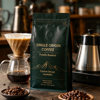 Sachet d'emballage alimentaire personnalisé imprimé pour café, pochette à fond plat mat avec valve et fermeture éclair, sac de luxe minimaliste pour grains de café et aliments pour animaux de compagnie