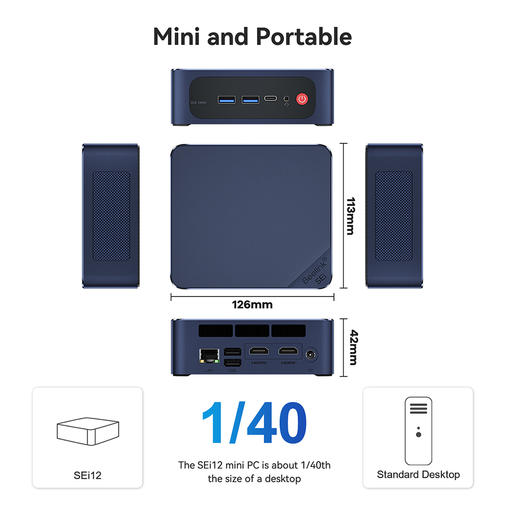 Beelink Sei 12 - 10 Core Intel I5-1235u Mini PC for Business