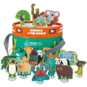 Dünya haritası kat yapboz oyuncak bulmaca oyuncaklar eğitici çocuklar için 42 parça 3D hayvan yapboz oyunu hediye