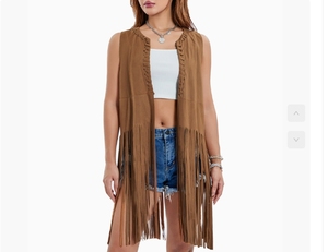 <span class=keywords><strong>Gilet</strong></span> sans manches en suède à franges ajouré <span class=keywords><strong>et</strong></span> <span class=keywords><strong>fin</strong></span>, prêt à expédier, collection Printemps-Été, tendance féminine 2026 - Product Image 1