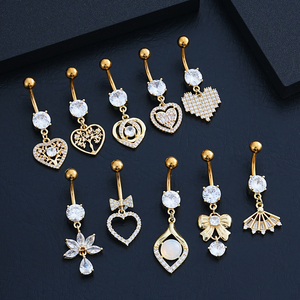 <span class=keywords><strong>Piercing</strong></span> para el ombligo de acero inoxidable de 14G, joyería Sexy con corazón, Anillo para el ombligo con circón, chapado en oro, regalo de joyería para el cuerpo - Product Image 5