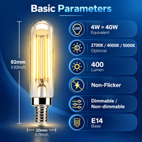 Fournisseur d'éclairage décoratif OEM ODM, ampoule à filament LED T20 4W E14, ampoule tubulaire 400lm, verre clair ambré givré, certifié CE UKCA