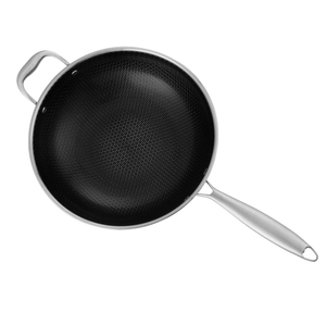 <span class=keywords><strong>Wok</strong></span> <span class=keywords><strong>en</strong></span> acier inoxydable de haute qualité 30 cm 3 plis <span class=keywords><strong>18</strong></span>/<span class=keywords><strong>10</strong></span> antiadhésif avec nid d'abeilles sans PFOA pour la cuisine - Product Image 3