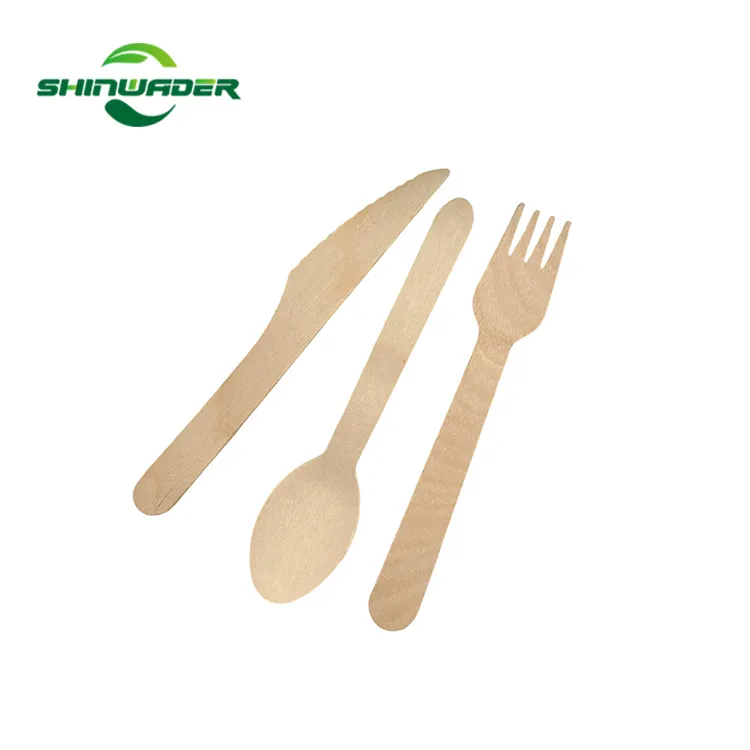 Eco Friendly biodegradabile per uso alimentare usa e getta in legno posate Set di legno cucchiaio coltello forchetta