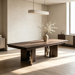 Luxury Modern Rectangular Wood <strong>Dining</strong> <strong>Table</strong> <strong>High</strong> Gloss Veneer X Shape Metal Support <strong>Dining</strong> Room <strong>Table</strong> for Hotel Restaurant - Product Image 1