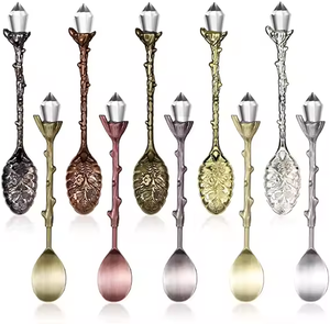Retro Spoons Set <b>Crystal</b> Alloy Coffee Spoons Decorative Vintage Carved Spoons Stereoscopic Teaspoons for Cafe Tableware - Product Image 1