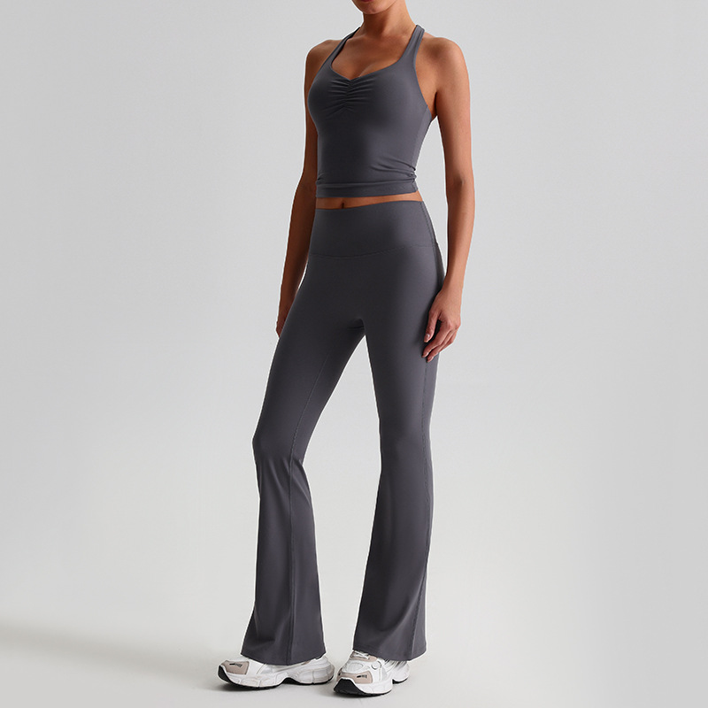 Custom Activewear Manufacturers Sexy Workout Clothing Flared Yoga Pants  Sports Sets Fitness Women Gym Set