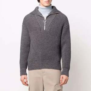 Suéter de algodón orgánico para hombre, Sudadera con capucha de punto con cuello levantado grueso y media cremallera de invierno personalizada para hombre - Product Image 1