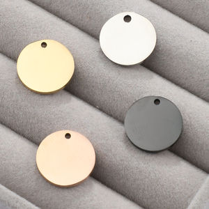 Stainless Steel Blank Custom Logo Pendant Round <b>Dog</b> Cat ID Name Engrave <b>Charm</b> Gold Plated Mirror Polished - Product Image 1