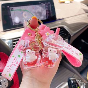 Cute Mini Bottle Raabit Milk Tea Keychain Sakura Acrylic Crystal Keychain Floating Bottle Oil <b>Key</b> <b>Chain</b> - Product Image 2