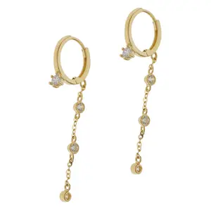 Boucles d'oreilles en zircon plaqué or, pour femmes, mignonnes et longues, en argent véritable, tendance, nouvelle collection