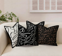 Housses de coussin carrées en chenille noir et blanc, motif géométrique, bordure cousue main, fermeture éclair invisible, luxe haut de gamme pour salon