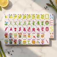 Jeu de Mahjong américain rose pour le thé de l'après-midi des filles, 160 tuiles en acrylique, gravées motif citron, avec tapis et sac