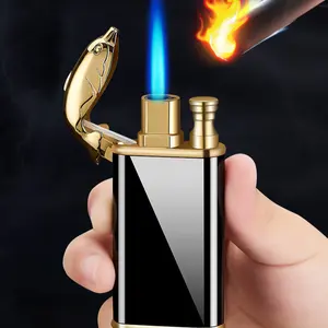 DEBANG Creativity Frosted Crocodile/dragon Lighter Refilling Metal OEM Butane Double Flame Cigarette Lighter