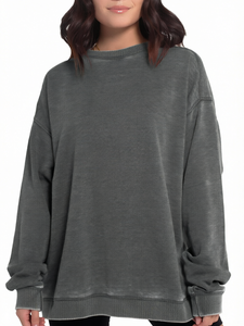 Oversized Women's <b>Winter</b> <b>Hoodie</b> Pullover Crew Neck Long Sleeve Lined Solid Casual Streetwear with Badge Crystal Sequined - Product Image 1
