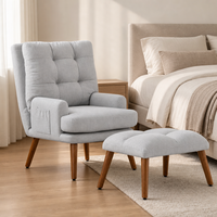 Fauteuil de salon moderne en bois, une place, capitonné, inclinable et extensible, avec dossier réglable en 3 positions, repose-pieds et rangement latéral, idéal pour appartement