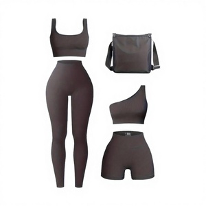 High Quality Women's Yoga Sports Bra & <b>Leggings</b> Set Breathable <b>Seamless</b> 100% Nylon Print Elastic Waist Logo on Waist & Front - Product Image 3