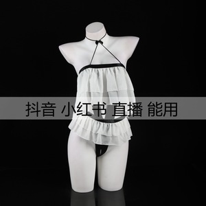 Lencería sexy: Body de gasa transparente con volantes y lazo, camisón hueco para mujer - Product Image 5