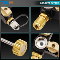 Outil de dépose de valve, double valve 1/4'' avec adaptateur 5/16'' et jauge de niveau, compatible sous vide 20 microns, compatible A2L