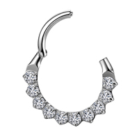 Anneau de septum articulé en titane ASTM F136 G23 avec 9 zircons cubiques ronds pavés, bijoux de piercing corporel pour nez, hélix, tragus, vente en gros