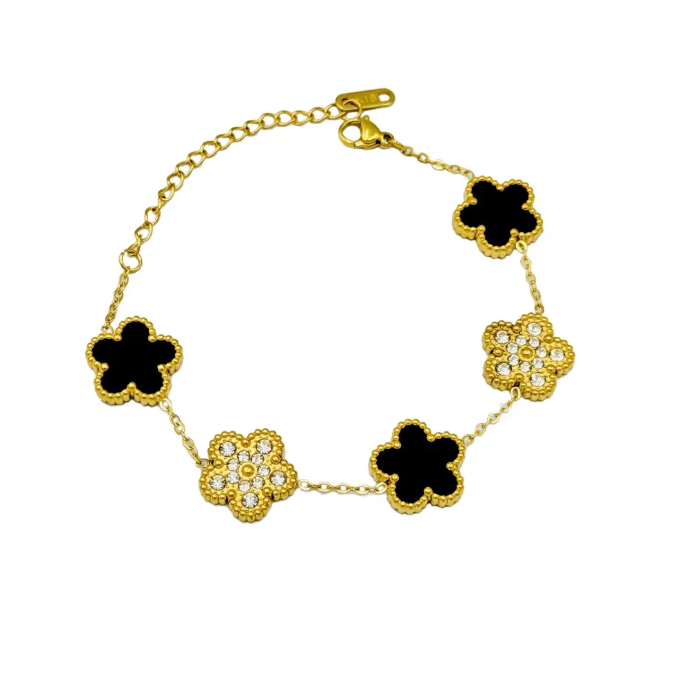 15 milímetros de aço inoxidável Cinco Flower Shaped Ajustável 18k ouro impermeável Cinco Folha Clover pulseira para as mulheres