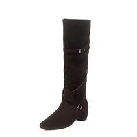 Bottes d'équitation d'hiver à talon épais en cuir véritable, à bout pointu, montantes jusqu'au genou, à enfiler