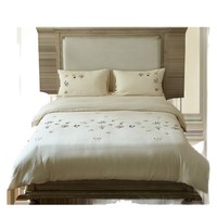 Parure de lit brodée en gaze de coton crème respirante 600TC, toutes saisons, écologique, avec taies d'oreiller certifiées OEKO-TEX