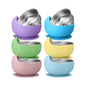 Ensemble de 6 bols pour bébé en acier inoxydable 304, coque amovible en silicone, contenant anti-brûlure, passe au lave-vaisselle - Product Image 1