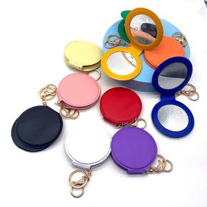 Cheap <b>Custom</b> Travel Round Keychains Compact Pocket Portable PU Leather Mirror Key Ring Cosmetic Mirror <b>Keychain</b> - Product Image 3