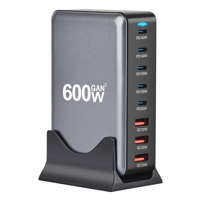 600W Desktop GaN USB-C Ladegerät - 8-Port Schnelllade-Adapter für Laptop, Tablet & Smartphone, PD 100W Unterstützung