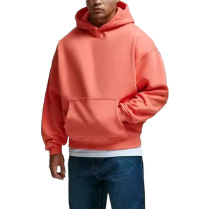 Sweat-shirt à capuche de haute qualité, couleur corail unie, en coton French Terry, décontracté, pour l'automne, avec poche, coupe classique - Product Image 2