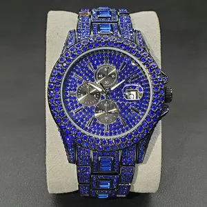 Blue Iced Out Watches For Men Special Trendy Luxury Diamond Quartz Watch For Male Hip Hop Gothic Street Style Clock OEM ODM